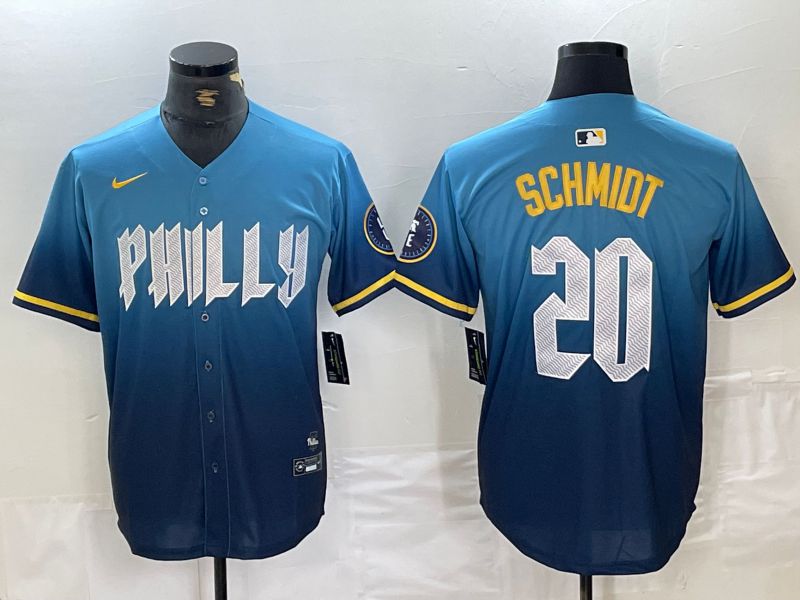 Men Philadelphia Phillies 20 Schmidt Blue City Edition Nike 2024 MLB Jersey style 1